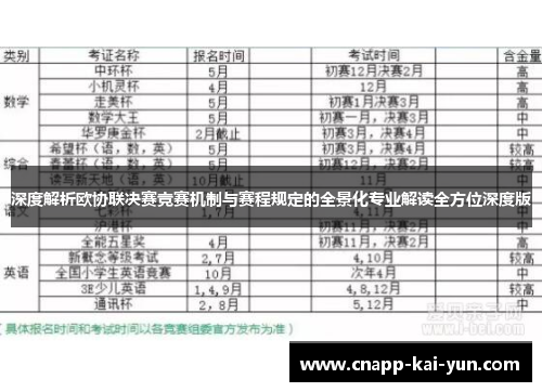 深度解析欧协联决赛竞赛机制与赛程规定的全景化专业解读全方位深度版